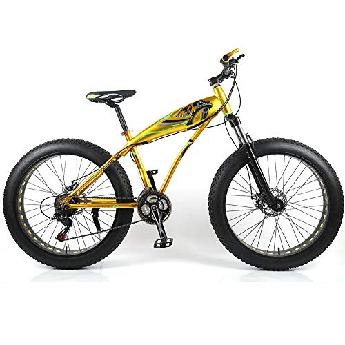 Fat Tyre Mountain Bike : YOUSR Bicycle 24 inch MTB hardtail fork suspension for men and women Gold 26 inch 24 speed
