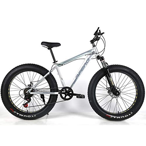Fat Tyre Mountain Bike : YOUSR Bicycle fork suspension Dirt bicycle Shimano 21 gear shift Men's Bicycle & Women's Bicycle Silver 26 inch 27 speed