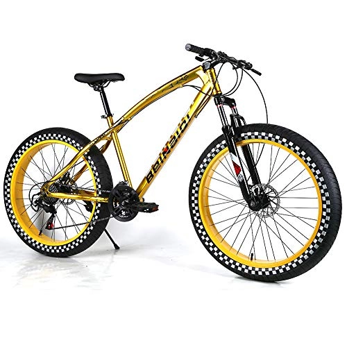 Fat Tyre Mountain Bike : YOUSR Bicycle Hardtail FS Disk Full Suspension Mountain Bike Fork suspension for men and women Gold 26 inch 30 speed