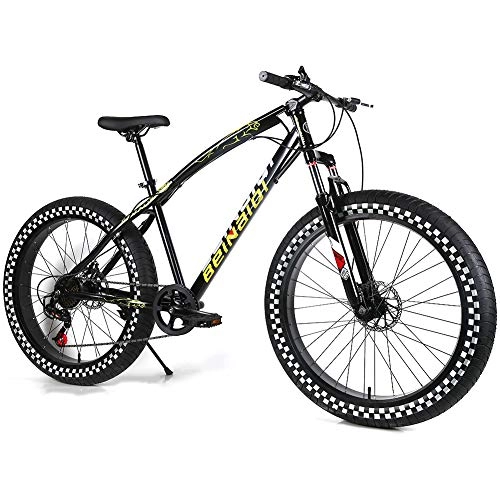 Fat Tyre Mountain Bike : YOUSR fat tire bike disc brake Snow Bike Shimano 21 speed gear for men and women Black 26 inch 24 speed