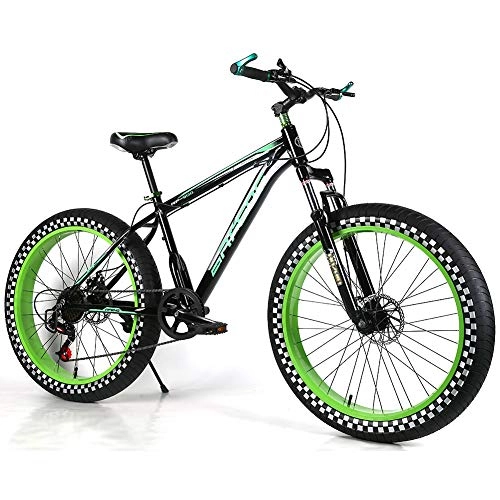 Fat Tyre Mountain Bike : YOUSR fat tire bike full suspension Dirt bike fork suspension for men and women Green 26 inch 24 speed