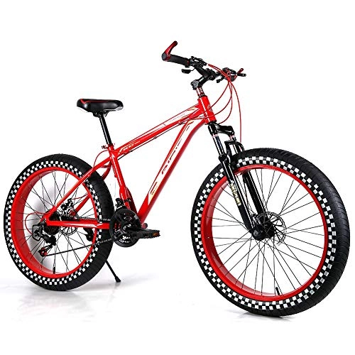 Fat Tyre Mountain Bike : YOUSR Fat Tire Bike Hardtail FS Disk Snow Bike Shimano 21 Speed Shift Men's Bicycle & Women's Bicycle Red 26 inch 30 speed