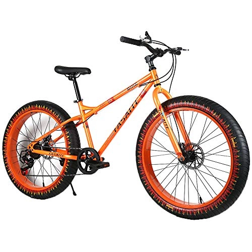 Fat Tyre Mountain Bike : YOUSR Mens Mountain Bike Fat Bike Mens Bike 27 / 30Speed For Men And Women Orange 26 inch 7 speed