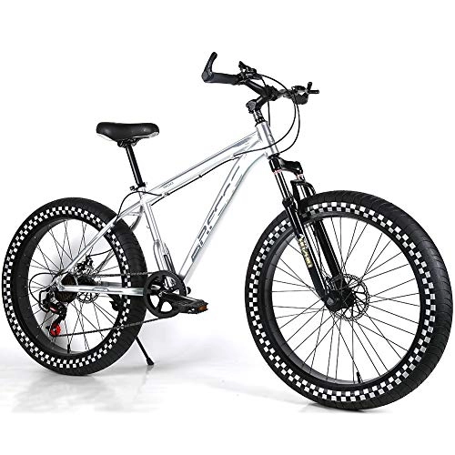 Fat Tyre Mountain Bike : YOUSR Mountain Bicycle Dual Disc Brake Mens Bike Folding For Men And Women Silver 26 inch 7 speed