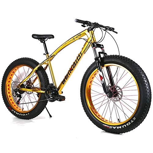Fat Tyre Mountain Bike : YOUSR Mountain Bikes Front And Rear Disc Brake Mountain Bicycles 26" Wheel Unisex's Gold 26 inch 7 speed