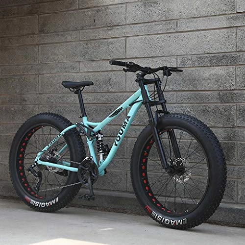 Fat Tyre Mountain Bike : ZTYD Men's Mountain Bikes, 26Inch Fat Tire Hardtail Snowmobile, Dual Suspension Frame And Suspension Fork All Terrain Mountain Bicycle Adult, Green, 27Speed