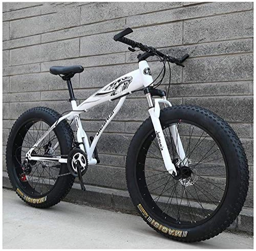 Fat Tyre Mountain Bike : ZYLE Adult Mountain Bikes, Boys Girls Fat Tire Mountain Trail Bike, Dual Disc Brake Hardtail Mountain Bike, High-carbon Steel Frame, Bicycle (Color : White a, Size : 24 Inch 27 Speed)