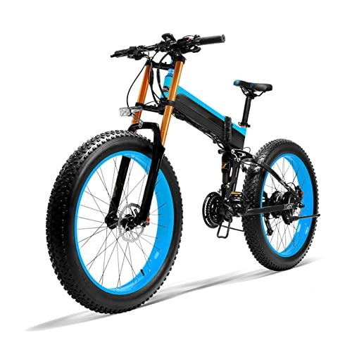 Folding Electric Mountain Bike : 1000W Electric Bike for Adults, City Snow Beach Folding Electric Bicycle 48V 14.5Ah Snow 26 * 4.0 Fat Tire Electric Bike (Color : Blue, Size : A)
