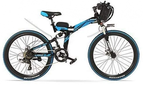 Folding Electric Mountain Bike : 24 inches, 48V 12AH 240W Pedal Assist Electrical Folding Bicycle, Full Suspension, Disc Brakes, E Bike, Mountain Bike (Color : Black White, Size : Plus 1 Spared Battery) plm46 (Color : Black Blue)