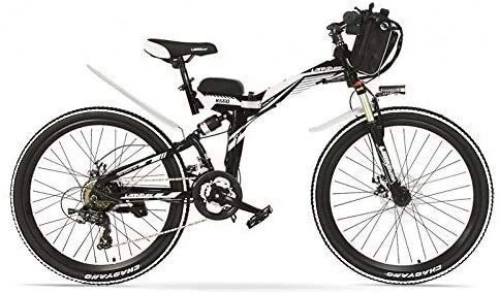 Folding Electric Mountain Bike : 24 inches, 48V 12AH 240W Pedal Assist Electrical Folding Bicycle, Full Suspension, Disc Brakes, E Bike, Mountain Bike (Color : Black White, Size : Plus 1 Spared Battery) plm46 (Color : Black White)