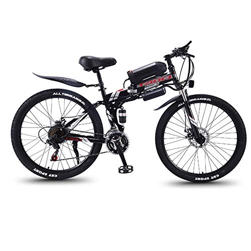 Folding Electric Mountain Bike : 26'' Electric Mountain Bike with Removable Large Capacity Lithium-Ion Battery (36V 350W), Electric Bike 21 Speed Gear and Three Working Modes, A black red