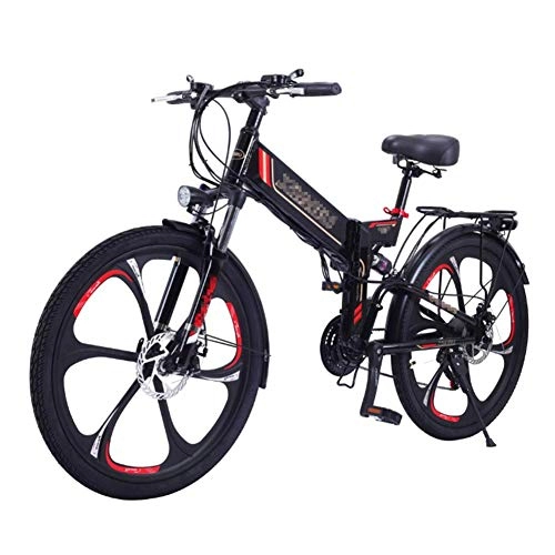 Folding Electric Mountain Bike : 26'' Foldable Electric Mountain Bike, Adult Electric Bicycle 48V 8Ah Removable Lithium Battery 350W / 300W for Outdoor Cycling and Commuting with Saddle bag and Helmet, one 350W