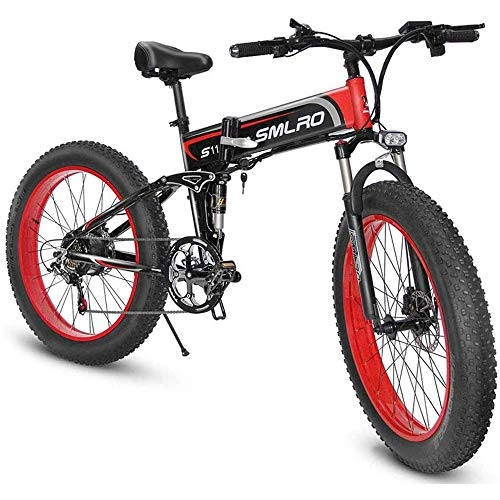 Folding Electric Mountain Bike : 26''Folding Adults Electric Mountain Bikes, Aluminum Alloy Fat Tire E-Bikes Bicycles All Terrain, 348V 10.4Ah Removable Lithium-Ion Battery with 3 Riding Modes
