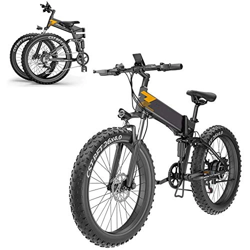 Folding Electric Mountain Bike : 26''Folding Electric Bike for Adults, Electric Bicycle / Commute Ebike Fat Tire E-Bike with 400W Motor, 48V 10Ah Battery Lithium Battery Hydraulic Disc Brakes