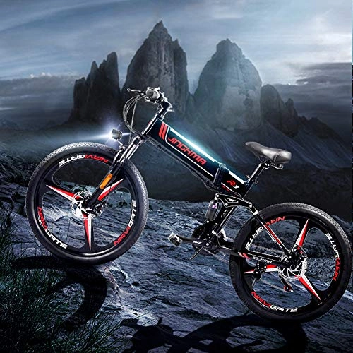 Folding Electric Mountain Bike : 26" Folding Electric Bikes for Adults, Electric Bicycle Pedal Assist Mountain Bike 21 Speed Gear Three Working Modes, High-Efficiency Lithium Battery Power Assist Bicycle with LCD Display, Red Black