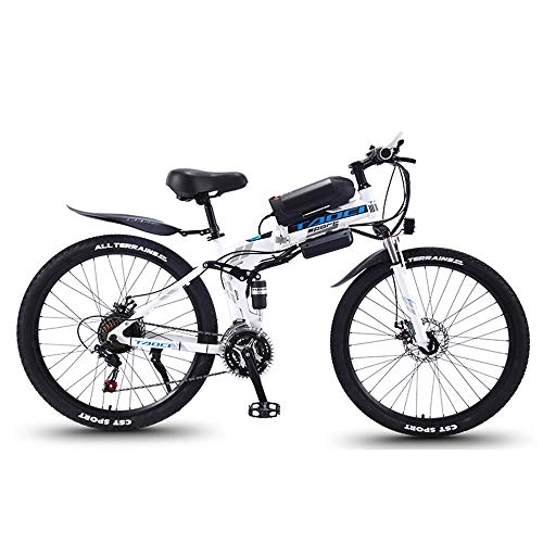 Folding Electric Mountain Bike : 26'' Folding Electric Mountain Bike with Removable Large Capacity Lithium-Ion Battery (36V 350W), Electric Bicycle 21 Speed Gear and Three Working Modes, White, 13AH