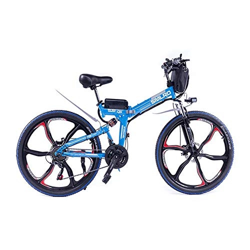 Folding Electric Mountain Bike : 26 in Folding Electric Bikes, 48V / 10A / 350W Double Disc Brake Full suspension Bicycle Boost Mountain Cycling, Blue