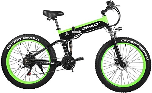 Folding Electric Mountain Bike : 26 Inch 48V 500W Folding Mountain Bike, 4.0 Fat Tire Electric bike, Handlebar Adjustable, LCD Display with USB Plug (Color : Black Yellow, Size : 12.8Ah1SpareBattery) plm46 (Color : Black Green)