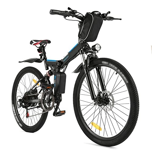 Folding Electric Mountain Bike : 350W Electric Mountain Bike for Adults, 36V / 8Ah Removable Battery, 26″ Tire, Disc Brake 21 Speed E-Bike (Color : Black)