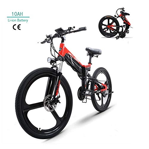 Folding Electric Mountain Bike : Acptxvh 26Inch Folding Electric Mountain Bicycle 48V 400W High Speed Ebike Removable Lithium Battery Travel Assisted Electric Bike, Red