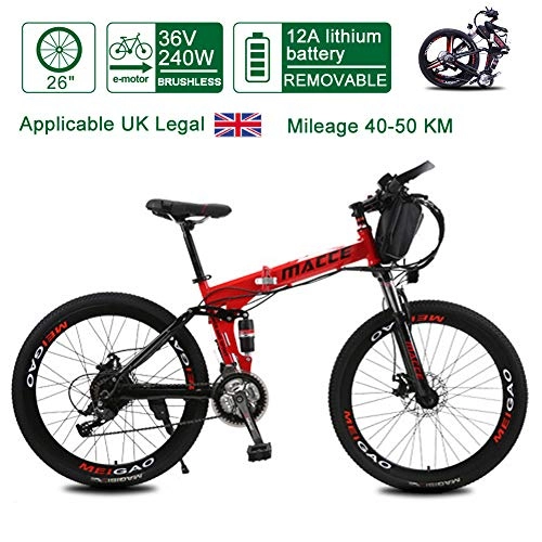 Folding Electric Mountain Bike : Acptxvh Folding Electric Bike, 36V 8A-20A Removable Battery / Battery Life 70Km for Adults Mountain Bike Electric Commuting Bike, Red, 36V20A70Km