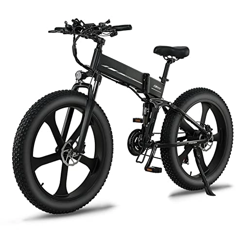 Folding Electric Mountain Bike : Adult Electric Bike 26 Inch Fat Tire Mountain Street Ebike 1000W Motor 48V Electric Bicycle Foldable Electric Bike