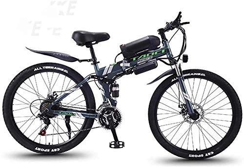 Folding Electric Mountain Bike : baozge Electric Bike 26 Mountain Bike for Adult All Terrain 27-speed Bicycles 36V 30KM Pure Battery Mileage Detachable Lithium Ion Battery Smart Mountain Ebike for Adult-black green A1_10AH / 60km