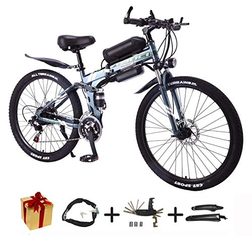 Folding Electric Mountain Bike : BIKE Electric Bicycle, Folding E-Bike - 26 inch Wheel Electric Bike Aluminum Alloy 36V Mountain Cycling Bicycle, Shimano 21-Speed for Adults Gray-90Km, 70Km