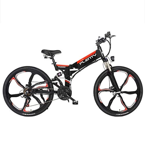 Folding Electric Mountain Bike : BNMZXNN 26-inch electric bicycle, folding electric vehicle, mountain bike lithium battery bicycle, electric bicycle with throttle, Black five knife wheel-48V10ah