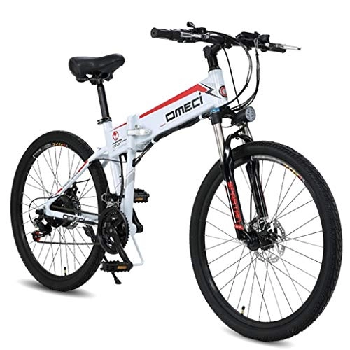 Folding Electric Mountain Bike : BNMZXNN 26 inch electric folding bicycle city male / female bicycle road bike double suspension 48V10ah 300W motor, aluminum alloy frame, double brake, White-Retro wheel