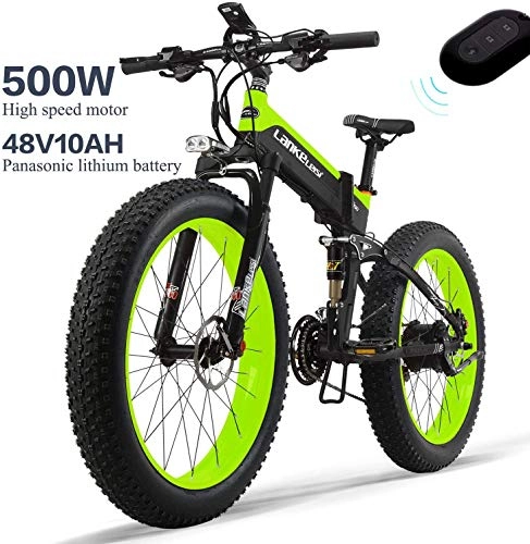 Folding Electric Mountain Bike : Brogtorl LANKELEISI XT750PLUS 48V 10AH 500W Engine All-round Electric Bicycle 26" 4.0 Wholesale Tire Electric Bicycle 27 Speed Snow Mountain Folding Electric Bicycle Adult Female Male (green)