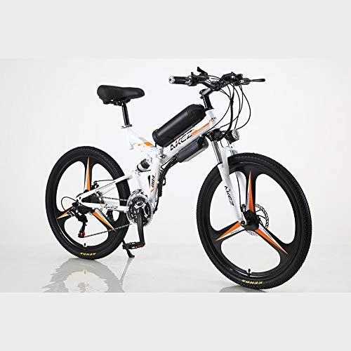 Folding Electric Mountain Bike : BWJL 26-inch 21-speed long-endurance electric folding bicycle, lithium-bike bicycles to assist mountain bikes, 36V 350W 13Ah Removable Lithium-Ion Battery Mountain Ebike for Men's, white, 13AH