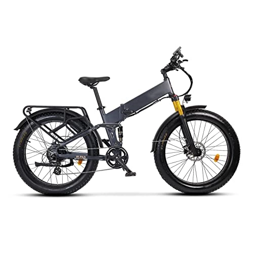 Folding Electric Mountain Bike : bzguld Electric bike Electric Bike For Adults Foldable 26 Inch Fat Tire 18.6 Mph 750W Ebike 48W 14Ah Lithium Battery Full Suspension Electric Bicycle (Color : Matte Grey)