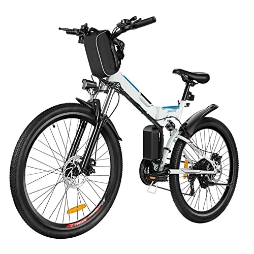 Folding Electric Mountain Bike : bzguld Electric bike Foldable 250W Electric Bike for Adults 15 Mph, 26inch Tire Electric Bicycle with 36V 8AH Lithium-Ion Battery 9 Speed Gears Mountain E-Bike for Adults (Color : White)