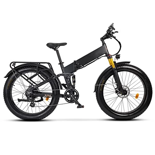 Folding Electric Mountain Bike : bzguld Electric bike Foldable Electric Bike Fat Tire 750w Ebike 26 * 4.0inch Fat Tire Folding Electric Bike for Adults 48v 14ah Lithium Battery Full Suspension Electric Bicycle (Color : Matte Black)