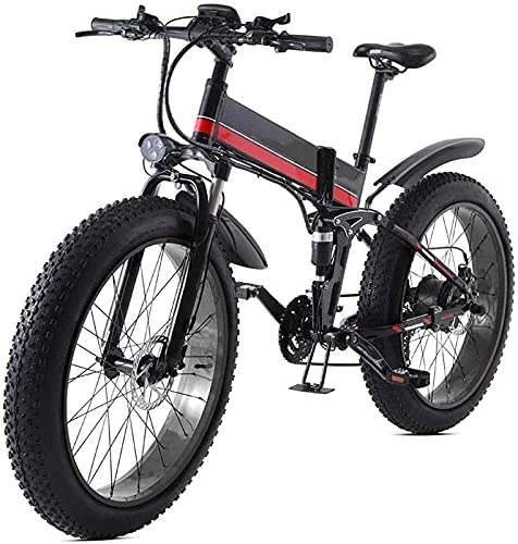 Folding Electric Mountain Bike : CASTOR Electric Bike Bikes, Folding Mountain Electric Bicycle, 26 inch Adults Travel Electric Bicycle 4.0 Fat Tire 21 Speed Removable Lithium Battery with Rear Seat 1000W Motor