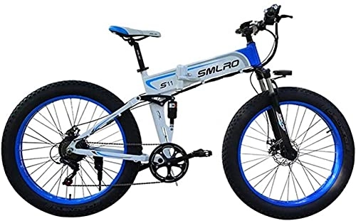 Folding Electric Mountain Bike : CASTOR Electric Bike Electric Bicycle Folding Mountain PowerAssisted Snowmobile Suitable for Outdoor Sports 48V350W Lithium Battery, Blue, 36V10AH