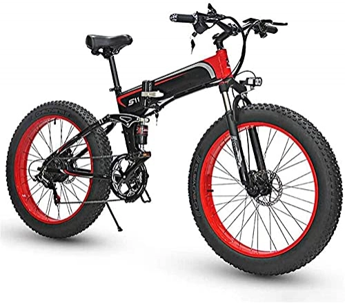 Folding Electric Mountain Bike : CASTOR Electric Bike Electric Folding Bike Fat Tire 26", City Mountain Bicycle, Assisted EBike Lightweight with 350W Motor, 7 Speed Shifter Accelerator, with LCD Screen