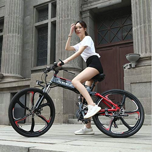 Folding Electric Mountain Bike : DEPTH Electric Mountain Bike 36V 8AH Lithium-Ion Battery 350W Mens Mountain E-Bike 27 Speeds 26 in Tire Road Bicycle Three Working Modes Snow Bikes, BlackB