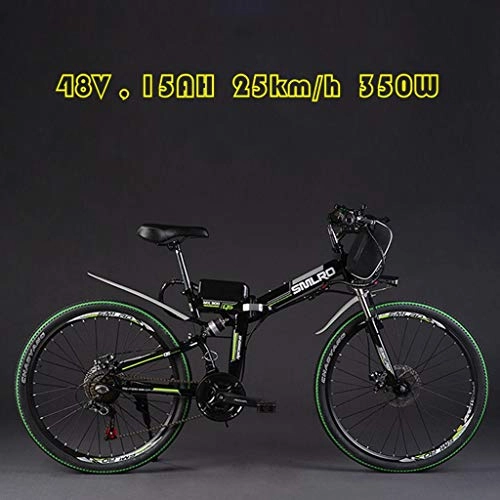 Folding Electric Mountain Bike : DEPTH Electric Mountain Bike 48V 15AH with Removable Large Capacity Lithium-Ion Battery Electric Bicycle 21 Speed Gear And Three Working Modes 350W E-Bike, Black, 26