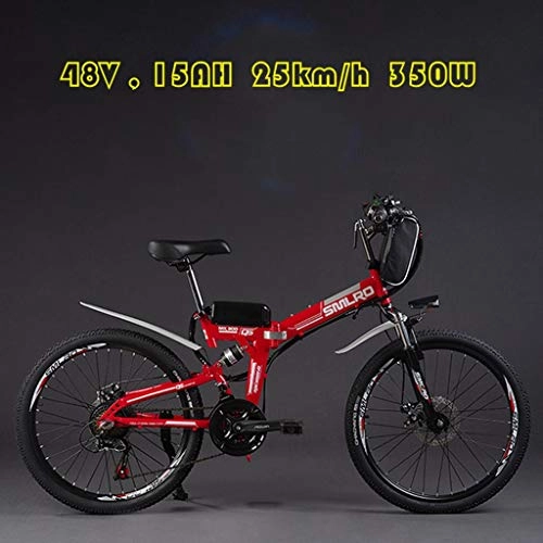 Folding Electric Mountain Bike : DEPTH Electric Mountain Bike 48V 15AH with Removable Large Capacity Lithium-Ion Battery Electric Bicycle 21 Speed Gear And Three Working Modes 350W E-Bike, Red, 24