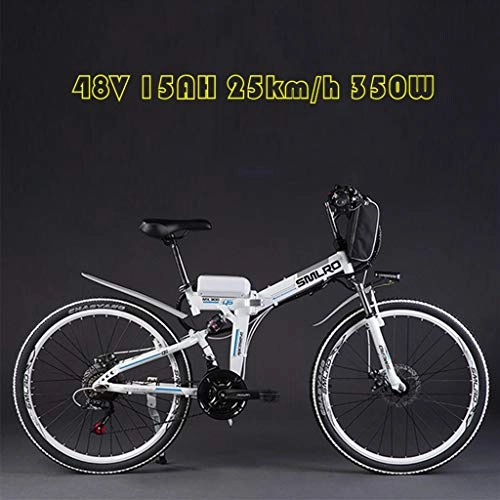 Folding Electric Mountain Bike : DEPTH Electric Mountain Bike 48V 15AH with Removable Large Capacity Lithium-Ion Battery Electric Bicycle 21 Speed Gear And Three Working Modes 350W E-Bike, White, 26