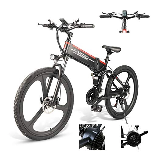 Folding Electric Mountain Bike : DEPTH Electric Mountain Bike Foldable Bicycle with Removable Large Capacity Lithium-Ion Battery 48V, Electric Bike 21 Speed Gear And Three Working Modes, Black