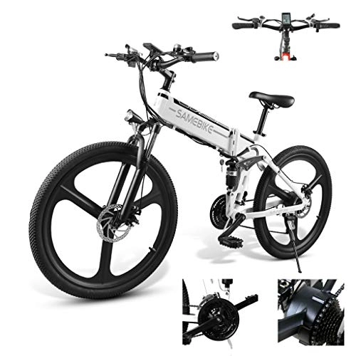 Folding Electric Mountain Bike : DEPTH Electric Mountain Bike Foldable Bicycle with Removable Large Capacity Lithium-Ion Battery 48V, Electric Bike 21 Speed Gear And Three Working Modes, White
