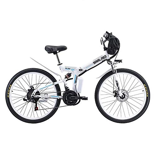 Folding Electric Mountain Bike : DJP Mountain Bike, Furniture Folding Electric Mountain Bikes, Wheel Lithium-Ion Batter Electric Bicycle, 3 Riding Modes Ebike for Adults Outdoor Cycling Black 350W 48V 8Ah, White