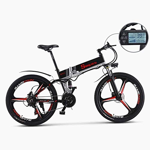 Folding Electric Mountain Bike : DLC Electric Mountain Bike 26 inch 350W Folding Mountain Snow E-Bike with Super Lightweight Aluminum Alloy 6 Spokes Integrated Wheel Premium Full Suspension 21 Speed Gear, Black, Black