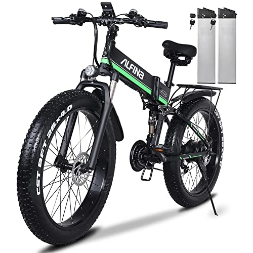 Folding Electric Mountain Bike : Dual Hydraulic Disc Mountain Ebike，With Two 48V*12.8Ah Removable Batteries, 26 * 4.0 Inch Fat Tire， Foldable Electric Bike for Adults