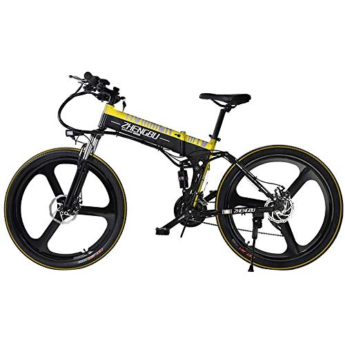 Folding Electric Mountain Bike : Dwm Electric Bikes for Adults 400W 48V 10AH Lithium Battery Fast Folding Mountain Bicycle Intelligent Brushless Controller 27 Speed, Black+Yellow, 26''Aluminum Wheel