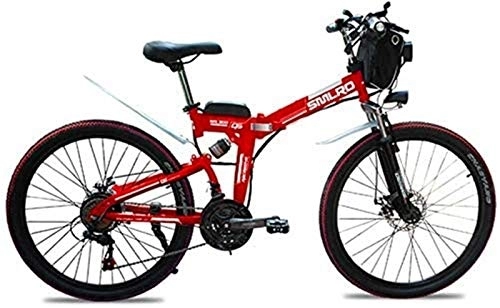 Folding Electric Mountain Bike : Ebikes, 48V 8AH / 10AH / 15AHL Lithium Battery Folding Bike MTB Mountain Bike E-Bike 21 Speed Bicycle Intelligence Electric Bike with 350W Brushless Motor (Color : Red, Size : 48V15AH350w)