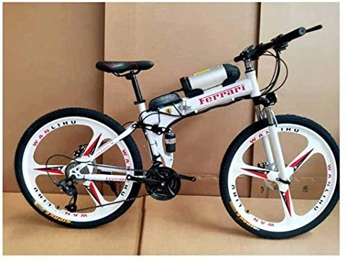 Folding Electric Mountain Bike : Ebikes, Electric Bicycle Folding Lithium Battery Assisted Mountain Bike Suitable for Adult Variable Speed Riding Carbon Steel Frame, Red, 21 speed (Color : White, Size : 21 speed)